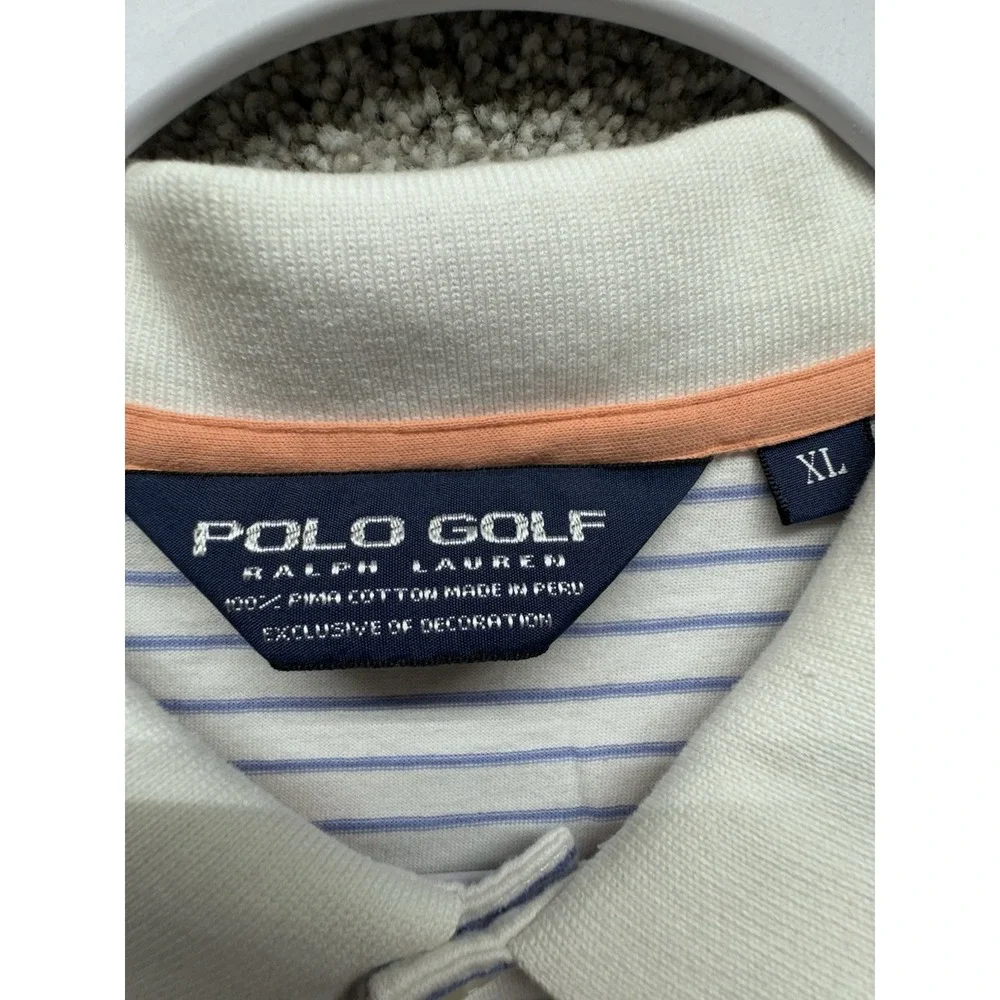 Polo Golf Ralph Lauren XL White Blue Striped‎ Pima Cotton Polo Shirt Mens